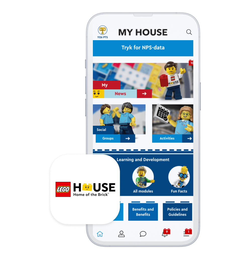 Phone showcasing the branded app of our client Lego House