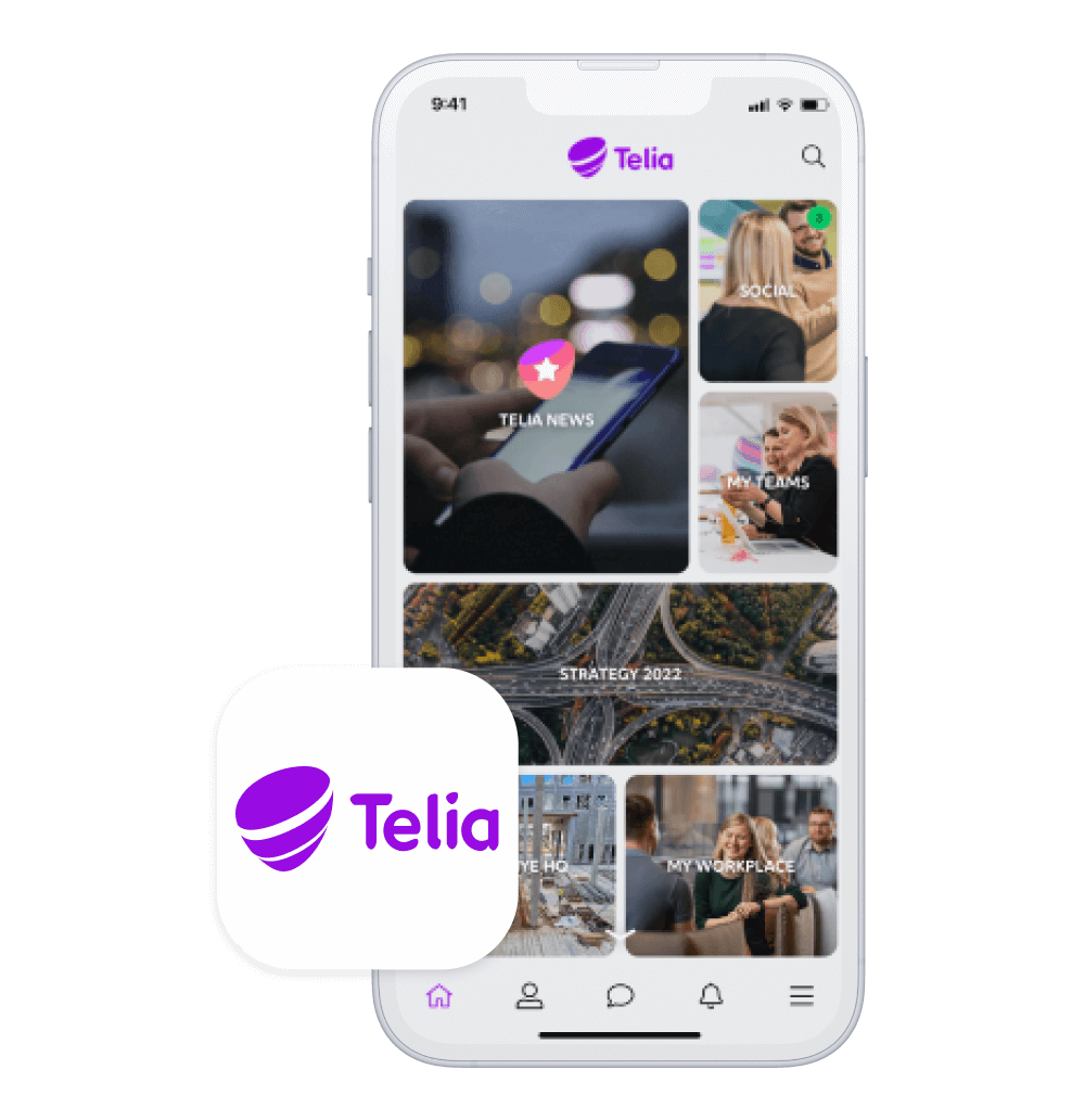 Phone showcasing the branded app of our client Telia