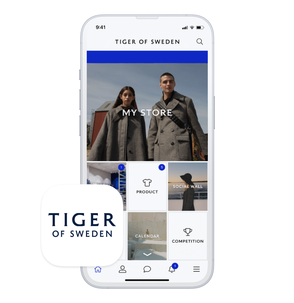 Phone screen logged into the fully branded Tiger of Sweden app
