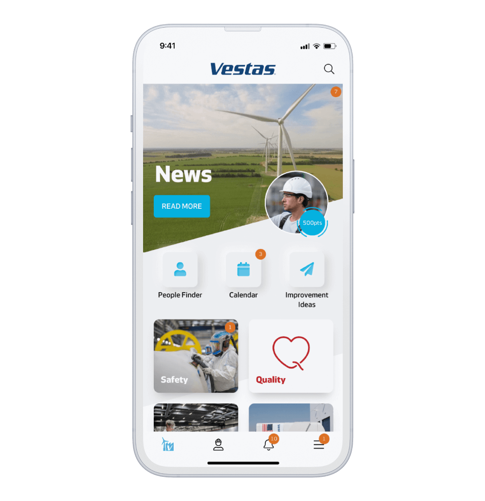 Phone showcasing the branded app of our client Vestas