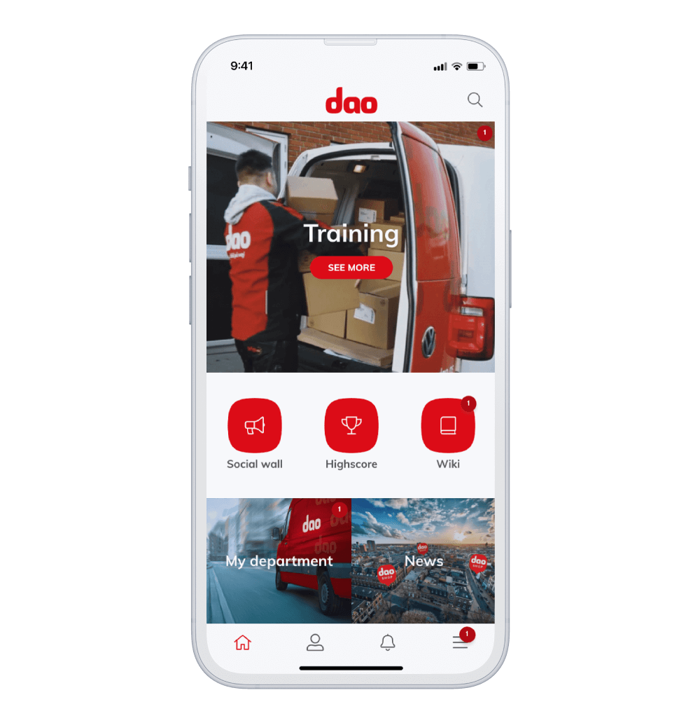 Phone showcasing the branded app of our client Dao