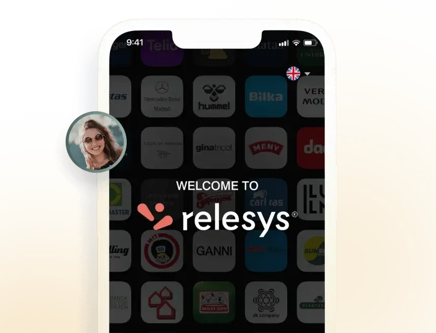 White phone logged into the Relesys employee app. It reads: Welcome to relesys