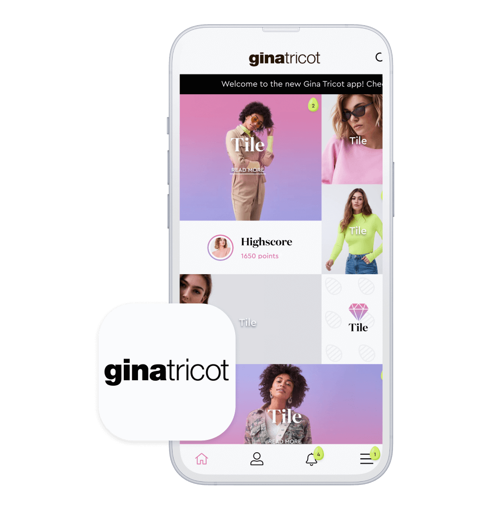 Phone showcasing the branded app of our client Gina Tricot